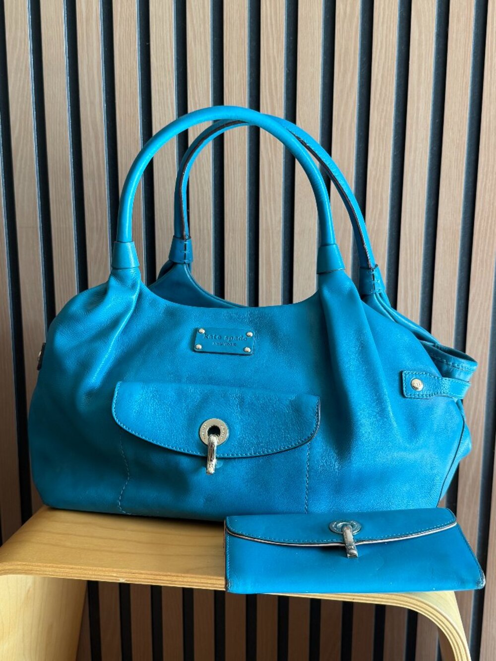 RARE Kate Spade Kent Stevie Leather Shoulder Bag & Wallet Set - Teal EUC w/Tags